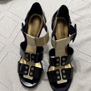 Antonio Melani Black and Cream Strappy Heels